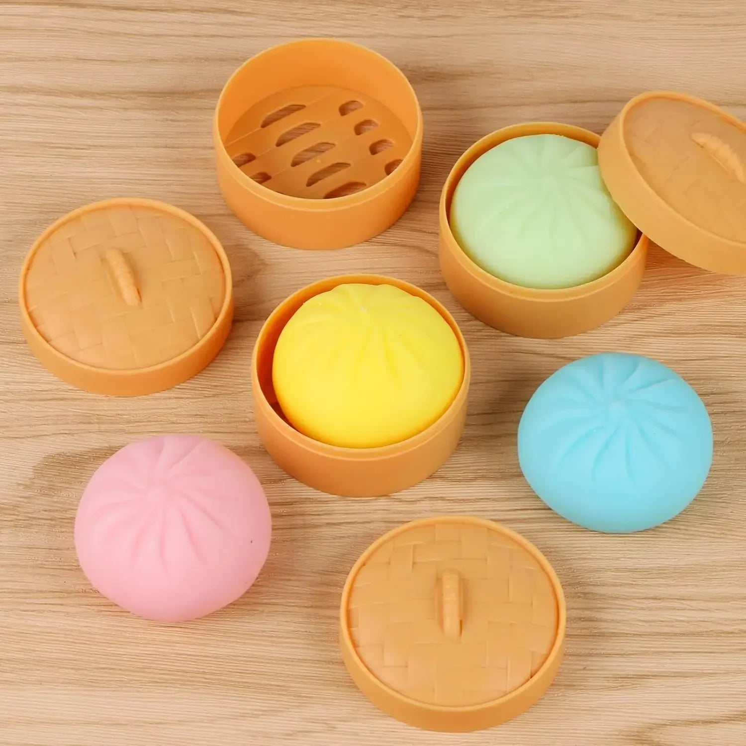 Colorful Dumpling Stress Ball Fidget Toy | Sensory Squeeze Dough with Steamer