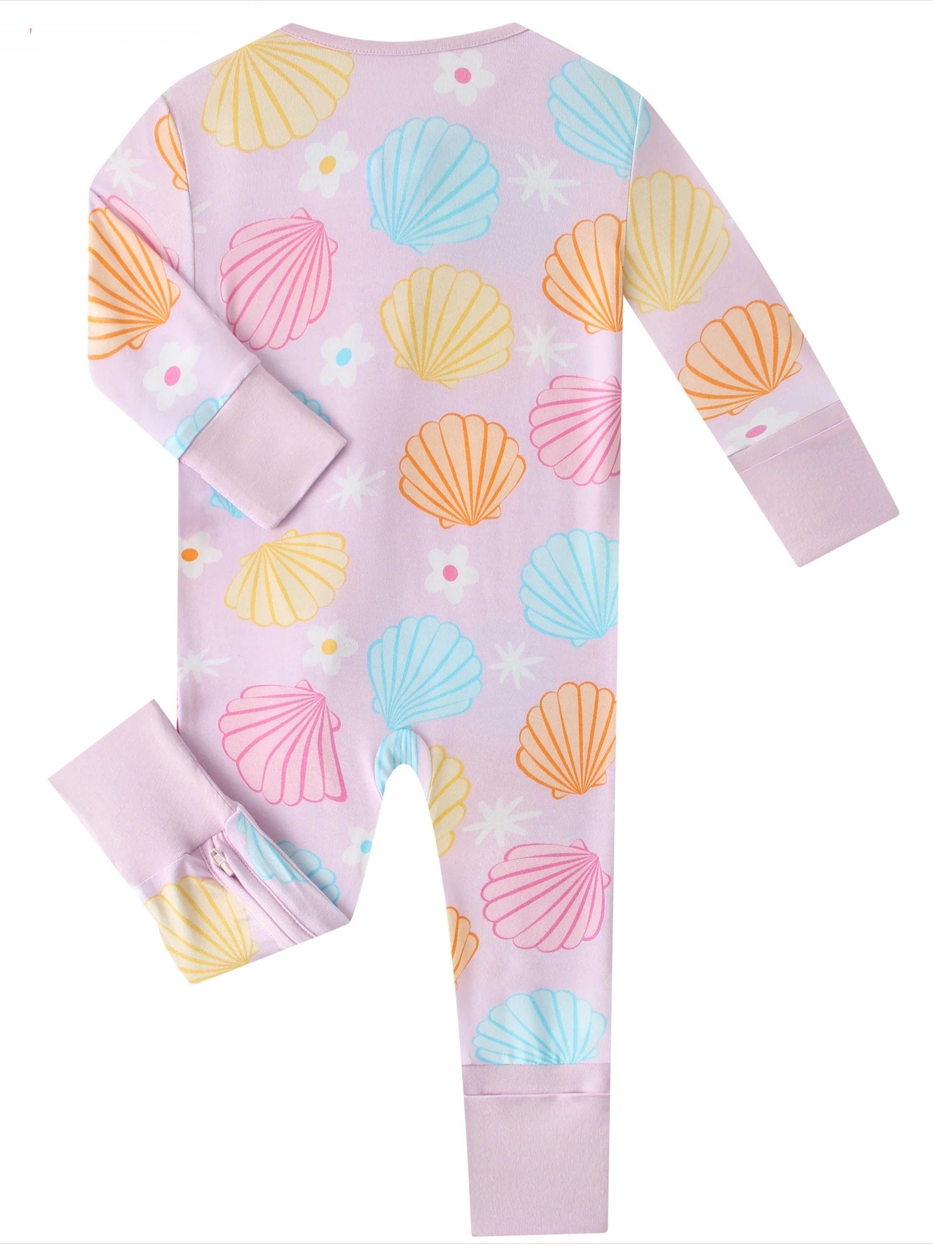 Posh TOT Pastel Seashell Bamboo Baby Convertible Zippy Romper