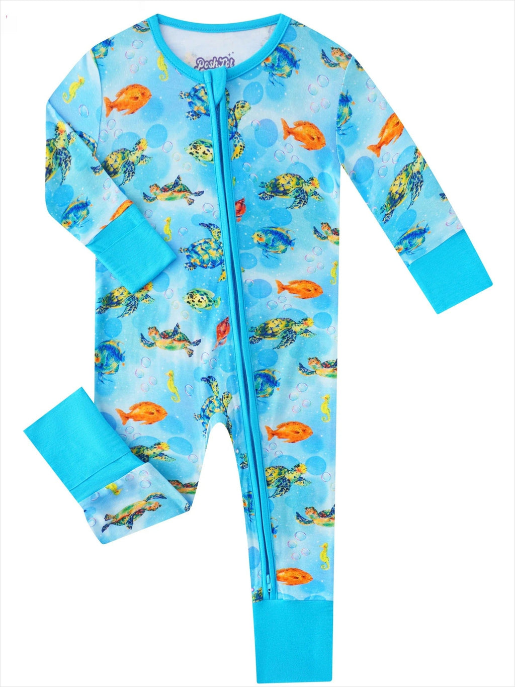 Posh TOT Sea Turtle Bamboo Baby Convertible Zippy Romper
