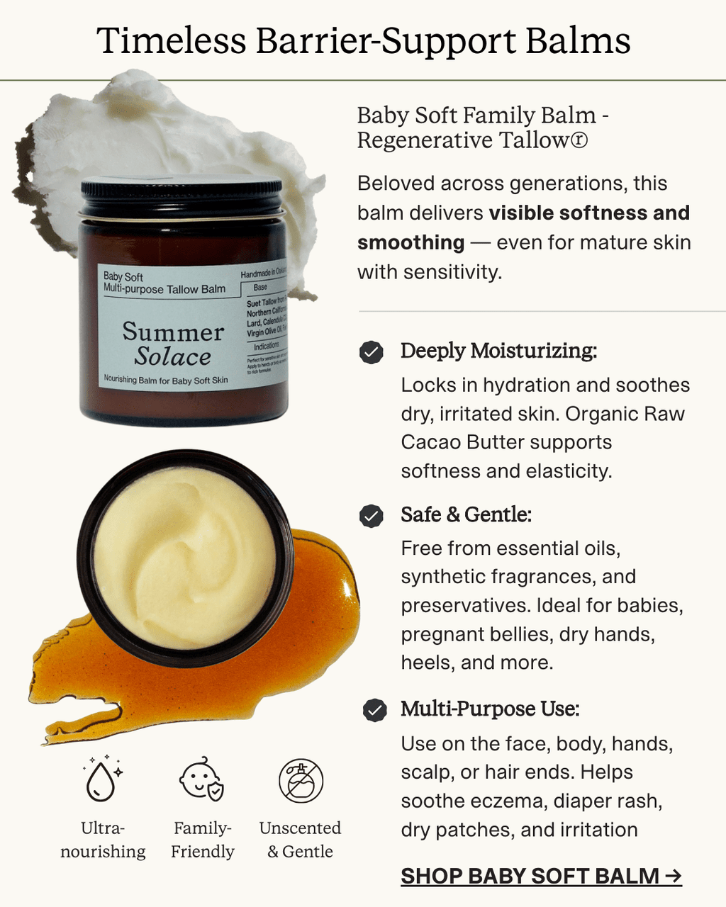 Baby Soft Family Tallow Balm for Sensitive Skin • Gentle Unscented Moisturizer