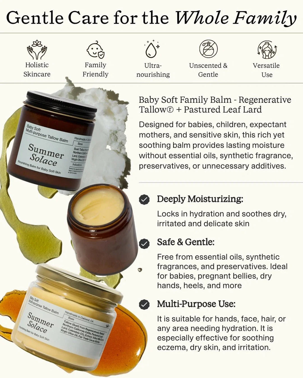Baby Soft Family Tallow Balm for Sensitive Skin • Gentle Unscented Moisturizer