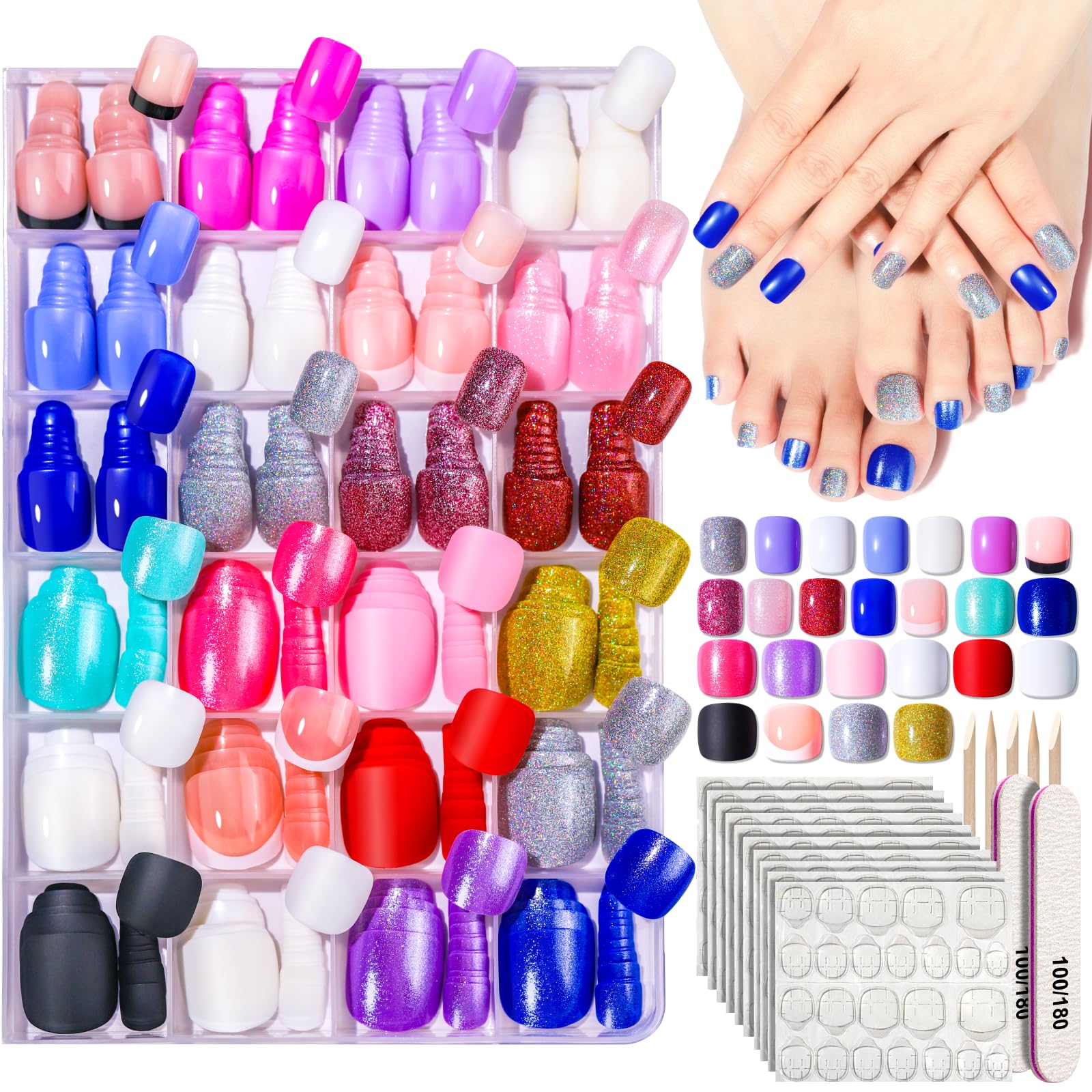 FANDAMEI 24 Color Press on Nails 12 Color Press on Nails for Fingernail 12 Color Press on Toenails for Feet Press on Nails Short with Press on Toenails Short Kit. Natural Fit Lightweight Fake Nails