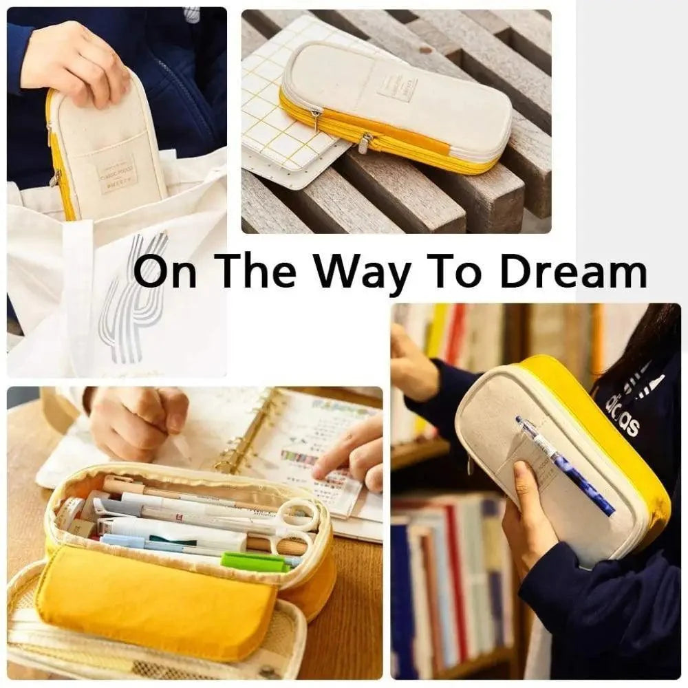 Colorful Pencil Organizer Pouch Pen Holder School Supplies Portable Travel Simple Storage Box Easy Grip Handle