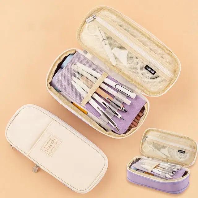 Colorful Pencil Organizer Pouch Pen Holder School Supplies Portable Travel Simple Storage Box Easy Grip Handle
