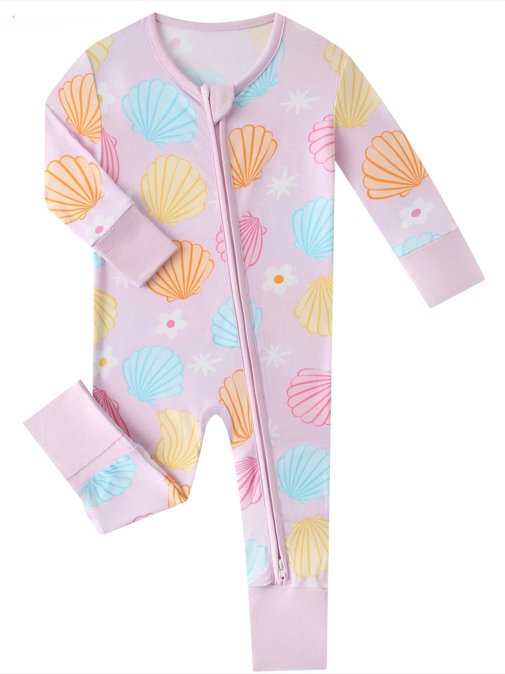 Posh TOT Pastel Seashell Bamboo Baby Convertible Zippy Romper