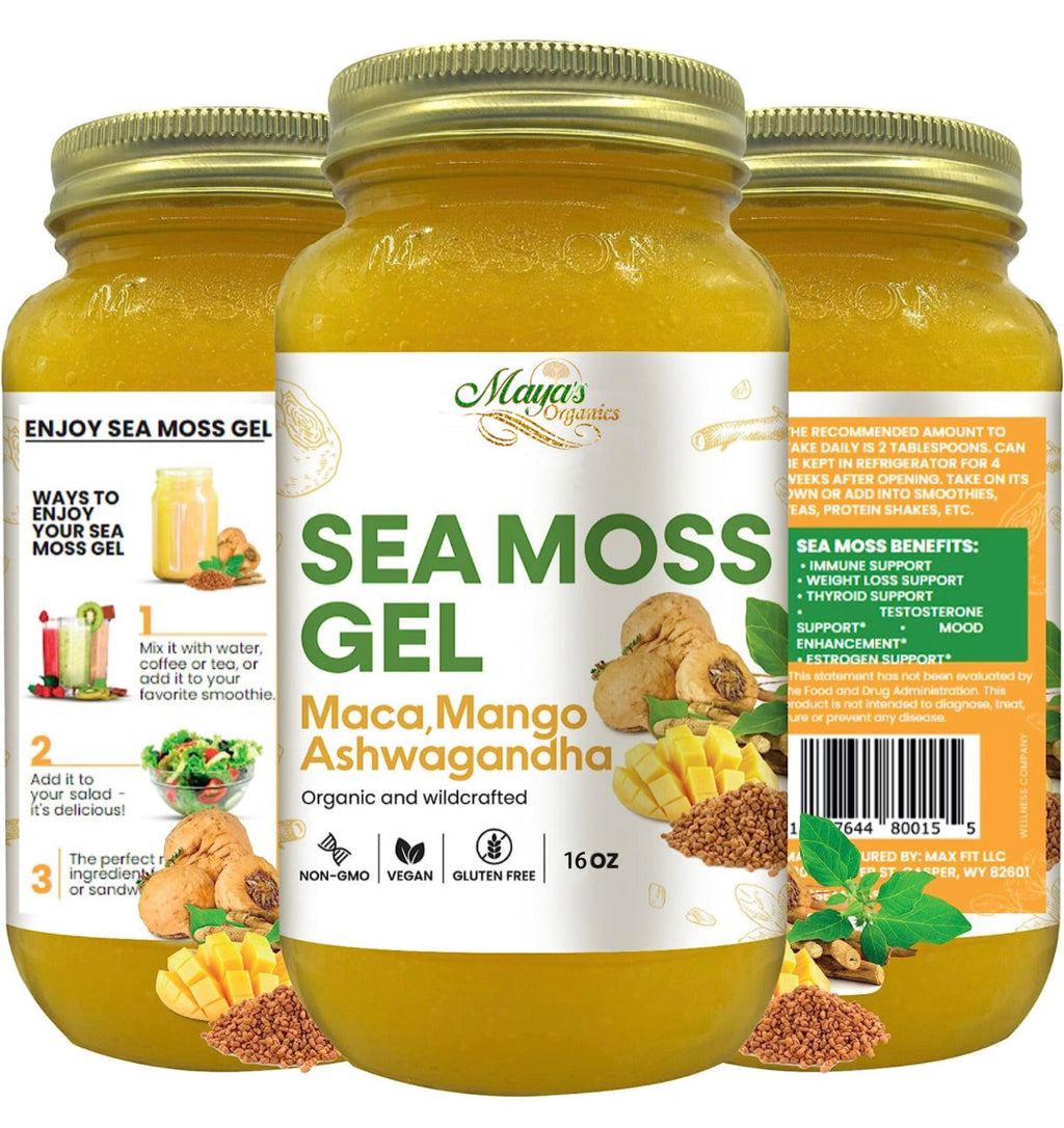 Maca, Mango & Ashwagandha Sea Moss Gel – 16oz | Organic Wildcrafted Irish Seaweed Superfood