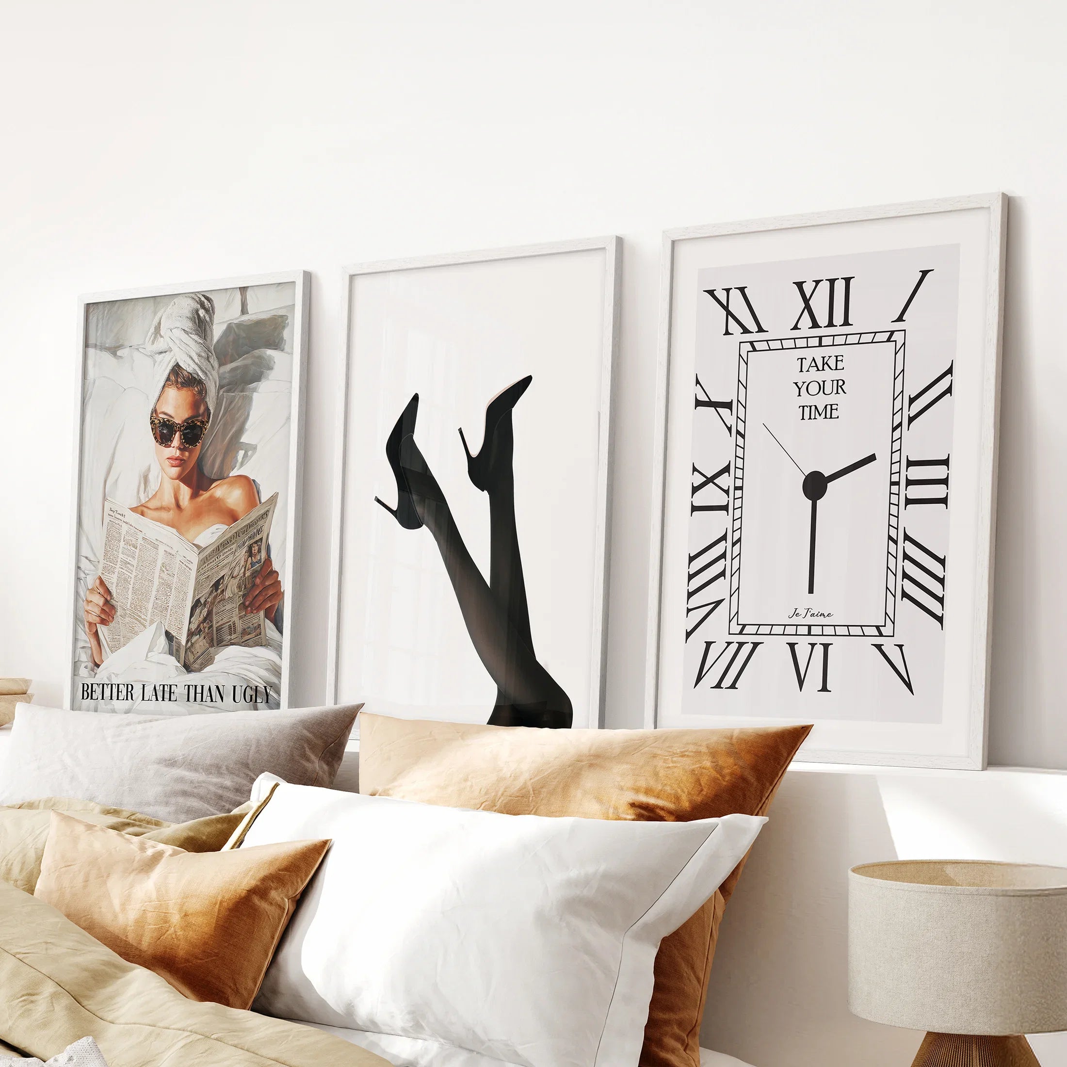 Elegant Glam Wall Art: Fashion Girl, Heels. Set of 3 Prints