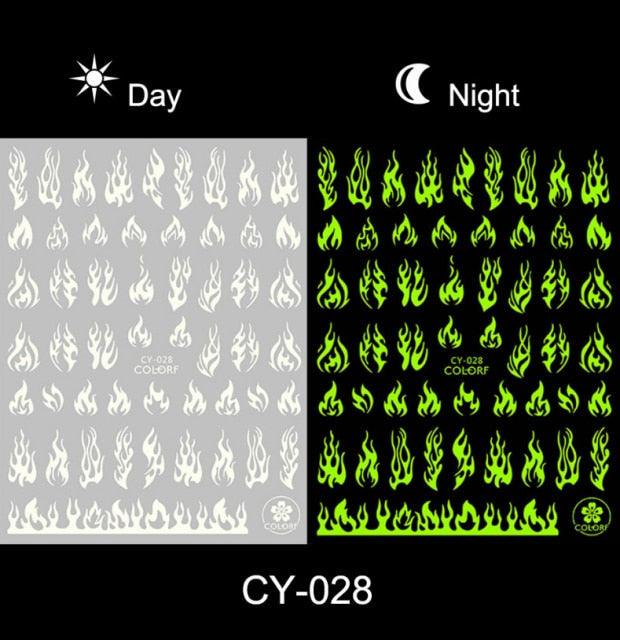Nail Stickers Back Glue Fluorescent Light Flame Butterfly Moon Love Pattern Designs Nail Decal Decoration Tips For Beauty Salons Glow in Dark Nail Stickers Self-Adhesive Nail Art Decals Butterfly Flower Star Heart Nail Strips Glow Dark Nail Art Manicure