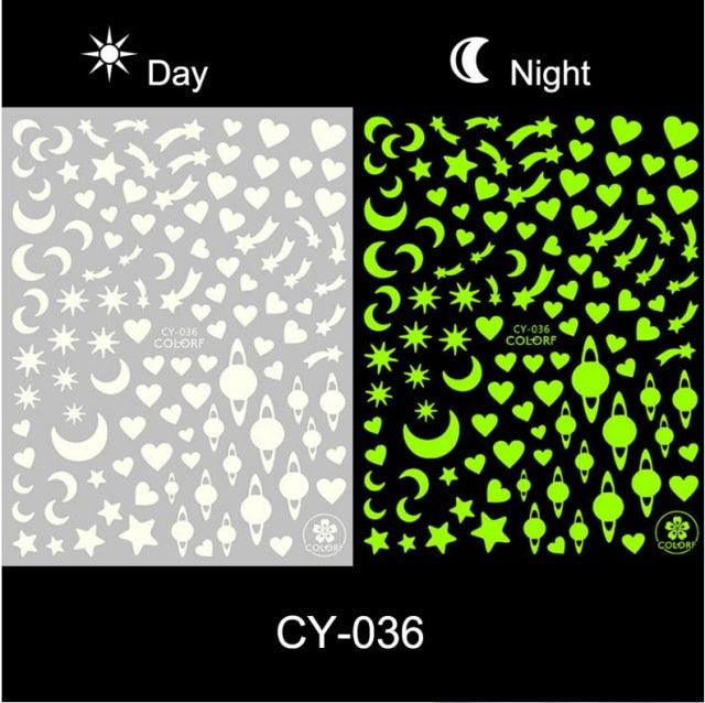 Nail Stickers Back Glue Fluorescent Light Flame Butterfly Moon Love Pattern Designs Nail Decal Decoration Tips For Beauty Salons Glow in Dark Nail Stickers Self-Adhesive Nail Art Decals Butterfly Flower Star Heart Nail Strips Glow Dark Nail Art Manicure