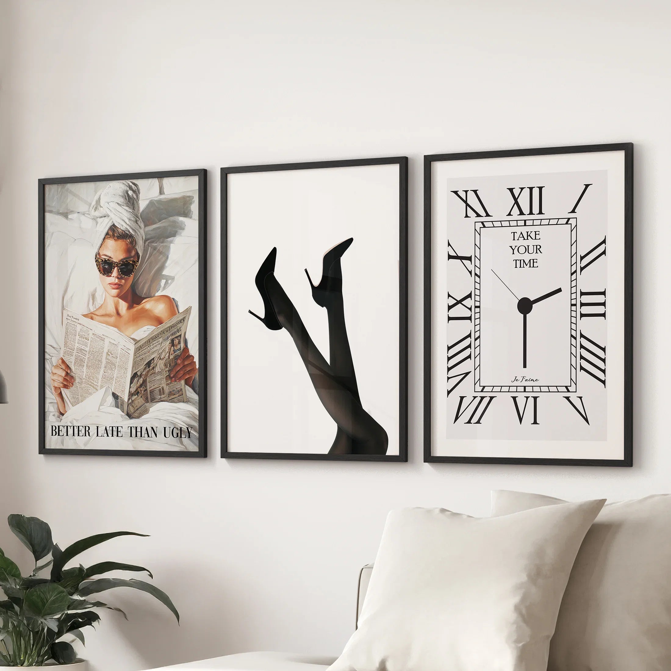 Elegant Glam Wall Art: Fashion Girl, Heels. Set of 3 Prints